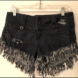 Custom fringe style denim shorts by Kut